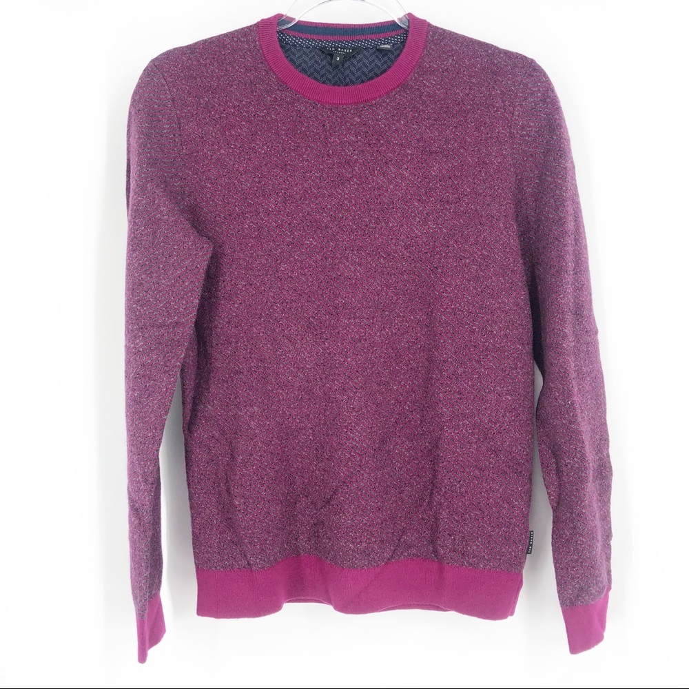 Ted Baker London Wool Blend Crew Neck Striped Sweater Men’s Size M Medium Pink